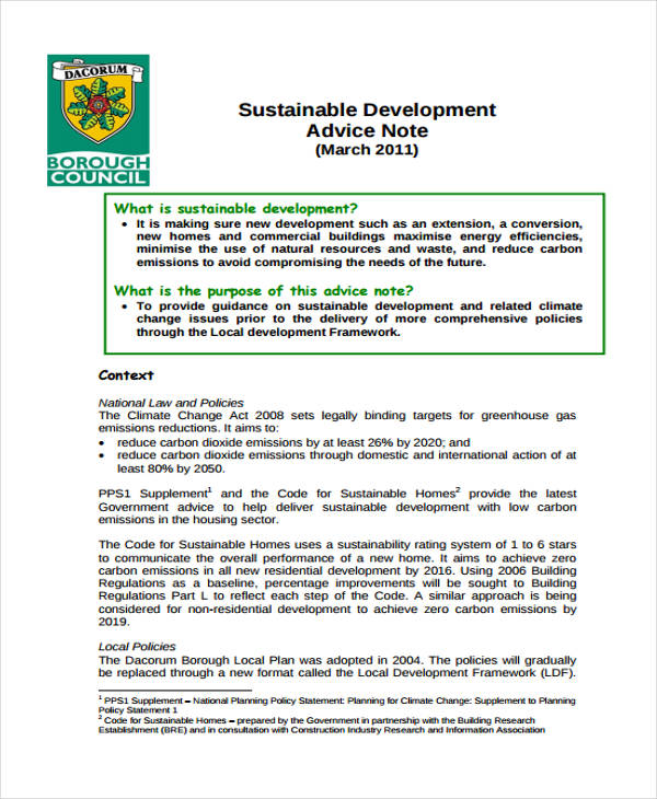 sustainable development note