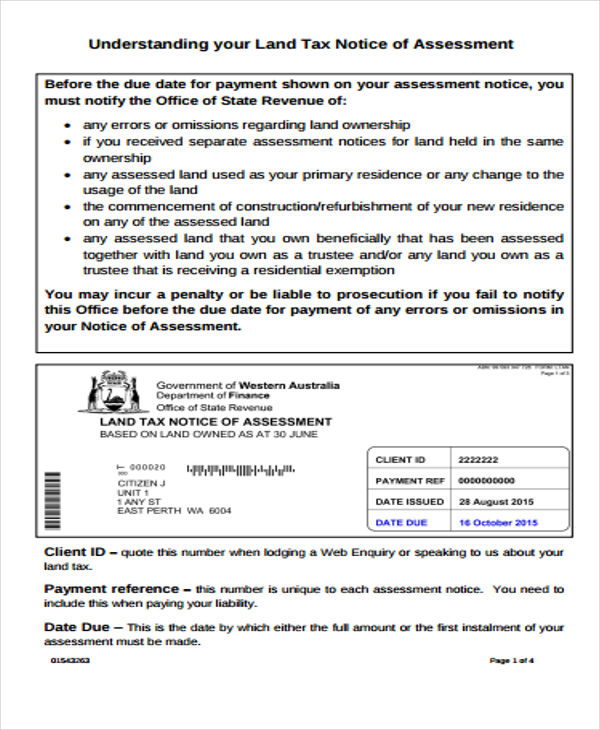 Notice of Assessment Templates 6+ Free Word, PDF Format Download