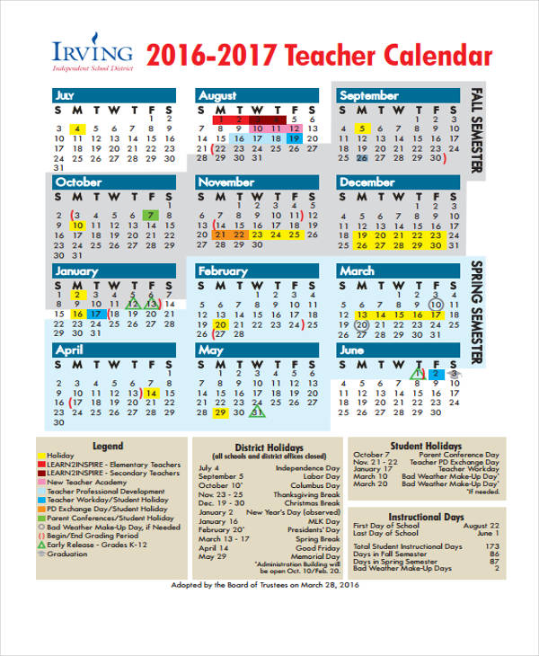 teacher calendar