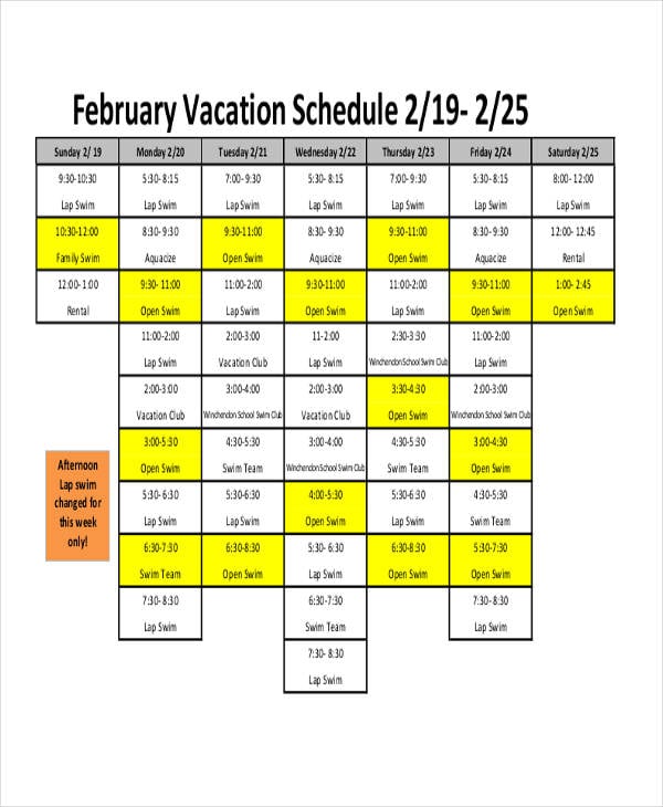 team vacation schedule