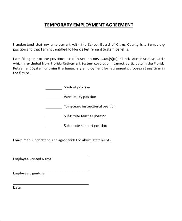 6 + Temporary Employment Agreement Templates PDF, Google DOC, Apple Pages