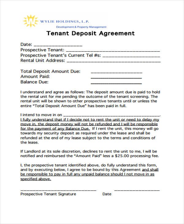 12  Deposit Agreement Templates PDF Word