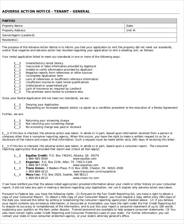 Adverse Action Notice Templates 5  Free Word PDF Format Download