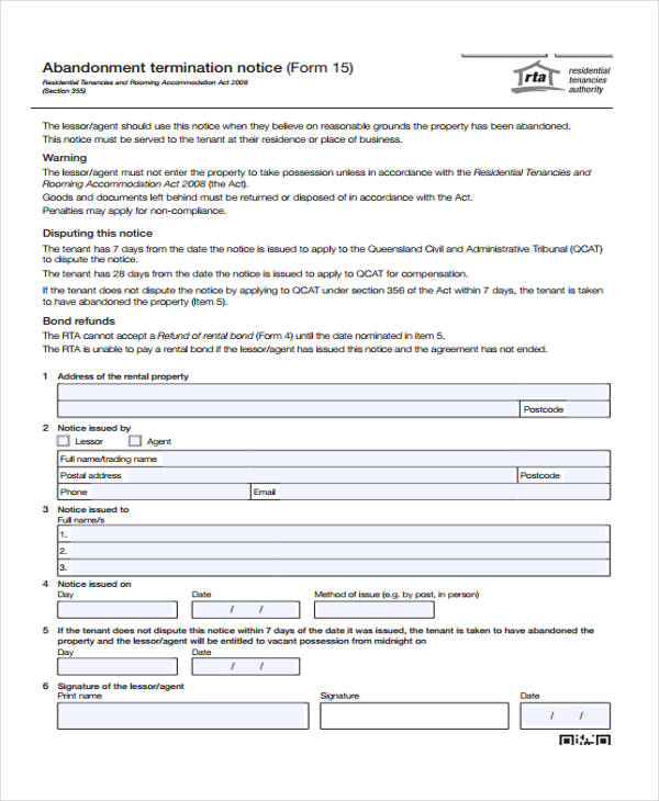 Abandonment Notice Templates 8 Free PDF Format Download