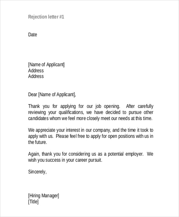 Rejection Thank-You Letter - 9+ Free Word, PDF format Download