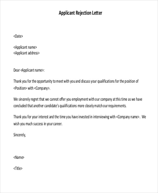 Applicant Rejection Letters - 13+ Free Word, PDF Format Download