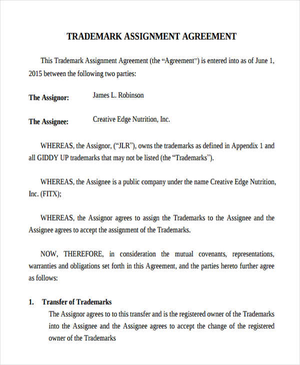 assignment agreement template uk