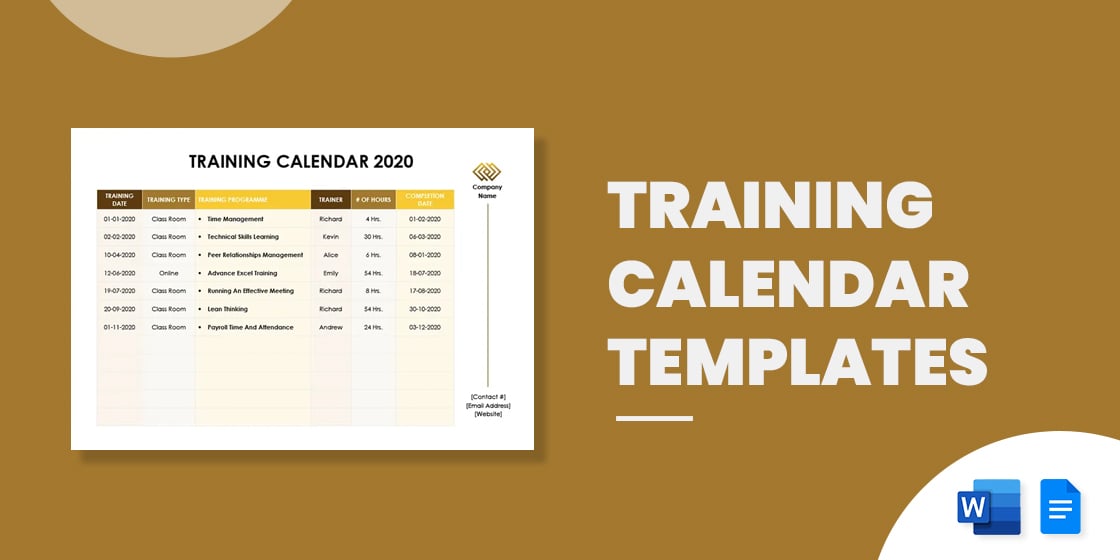 26  Training Calendar Templates Sample Example Format Download