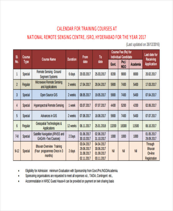 26 Training Calendar Templates Sample Example Format Download