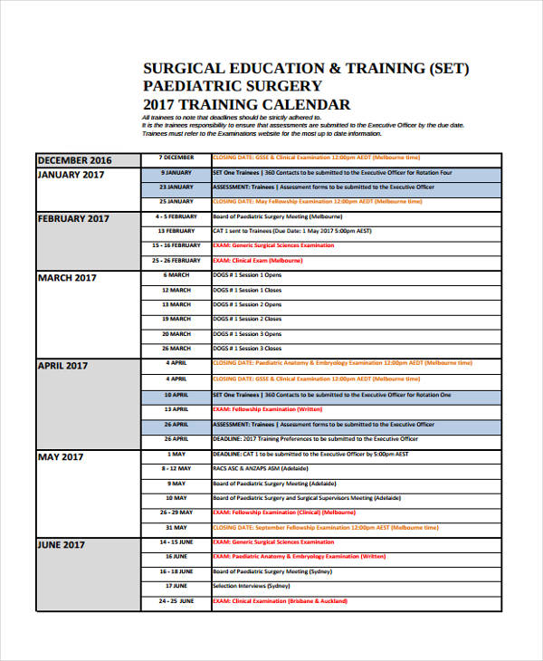 26 Training Calendar Templates Sample Example Format Download