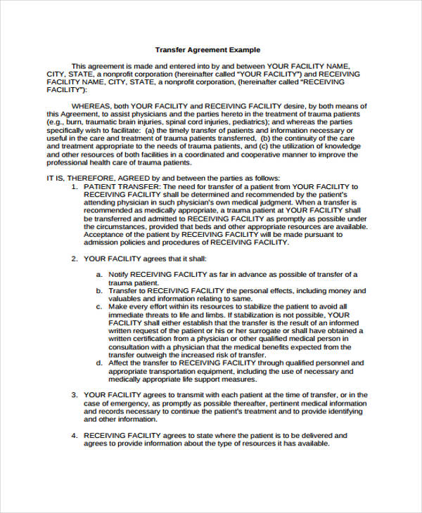 14+ Transfer Agreement Templates - Free Word, PDF, Apple Pages, Google ...