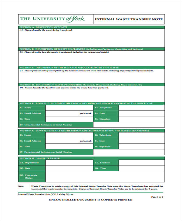 8+ Transfer Note Templates Free Samples, Examples Format Download