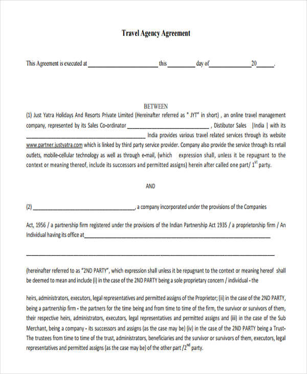 Travel Agent Contract Template