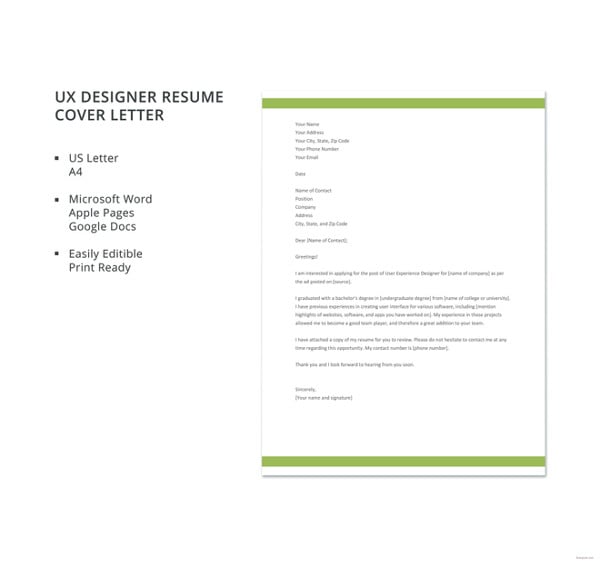 ux designer resume cover letter template