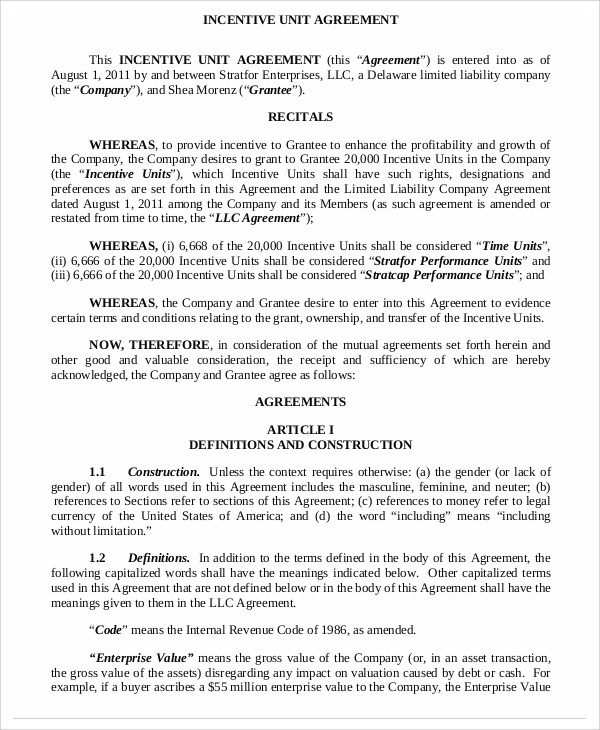 Incentive Agreement Templates 13 Free Word, PDF Format Download