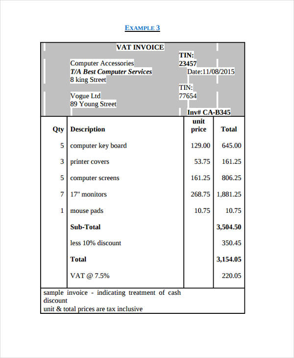 7 VAT Invoice Templates Word PDF