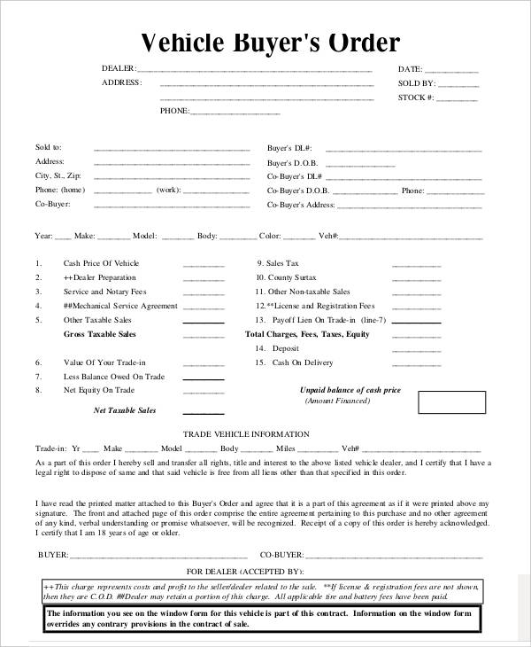 vehicle order form
 9+ Vehicle Order Templates - Apple pages, Google Docs | Free ...