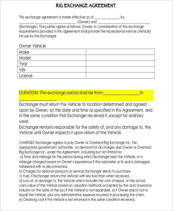 Exchange Agreement Template 11  Sample Example Format Download
