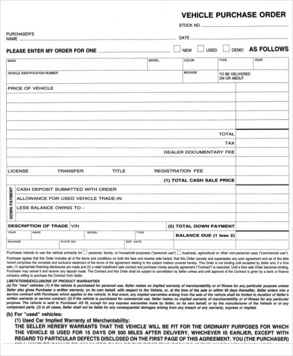 vehicle purchase order template