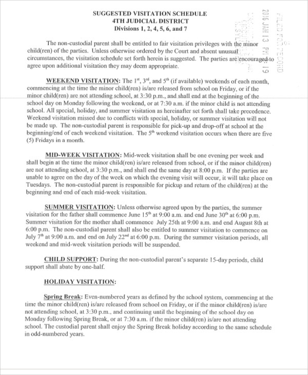 9+ Visitation Schedule Templates Free Samples, Examples Format Download