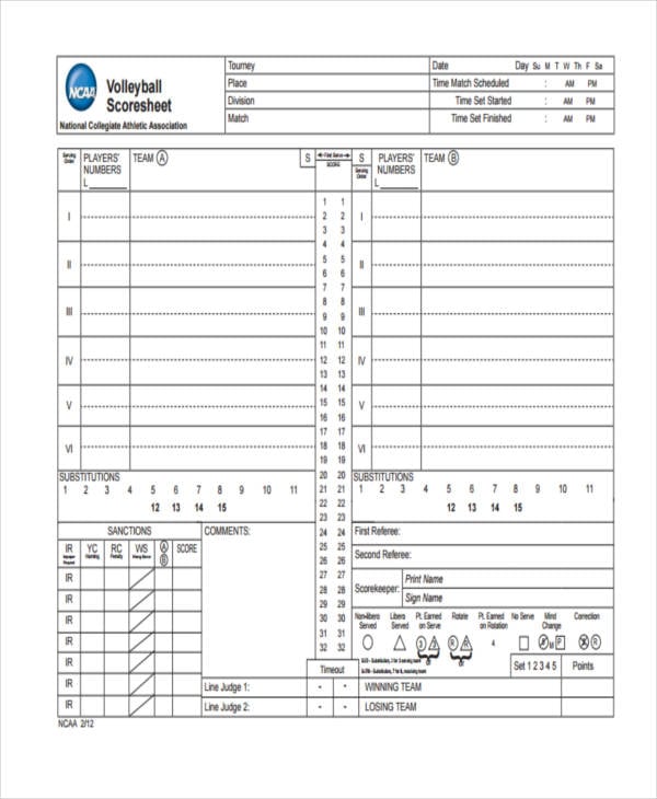 Ncaa Volleyball Score Sheets Printable