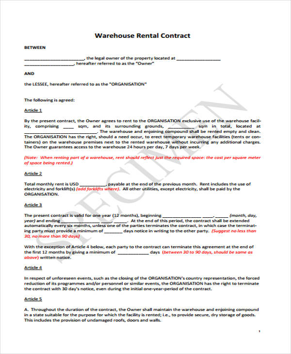 Warehouse Rental Agreement Template Best of Document Template