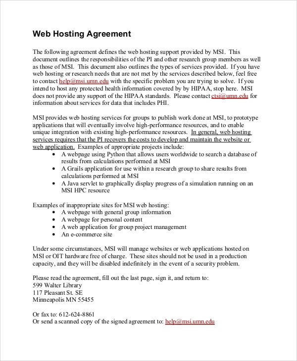 web hosting agreement template