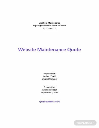 website delivery maintenance quotation template