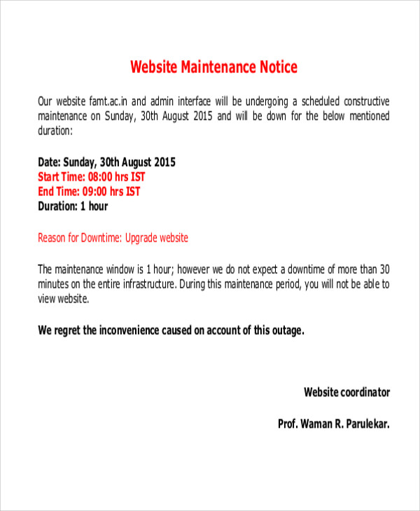 website notice