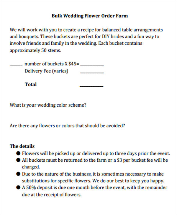 7 Wedding Order Templates Free Sample Example Format Download