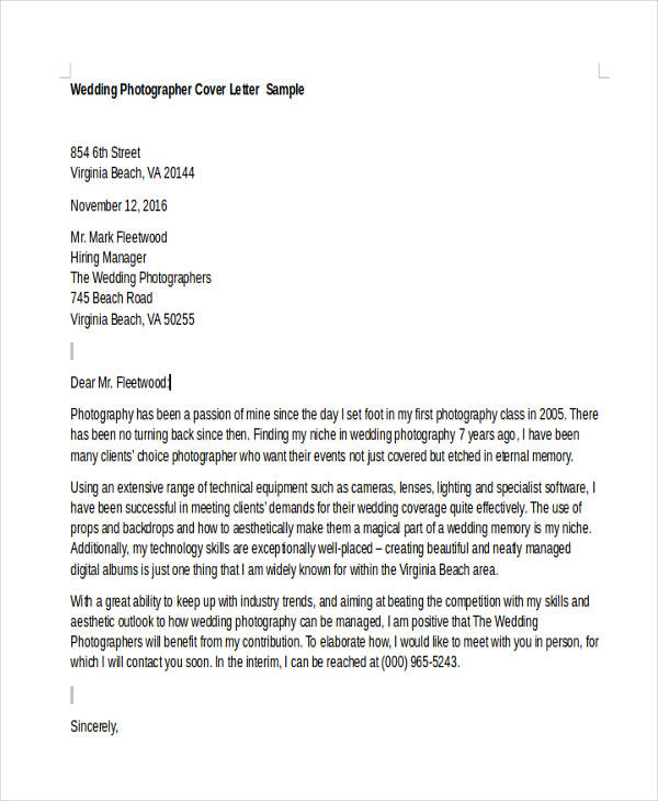 8+ Photographer Cover Letter Templates Free Sample, Example Format