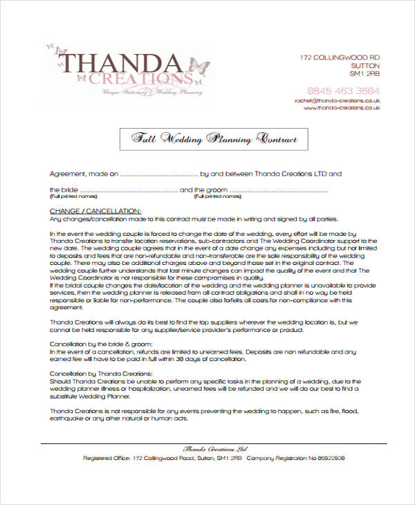 wedding planner contract example