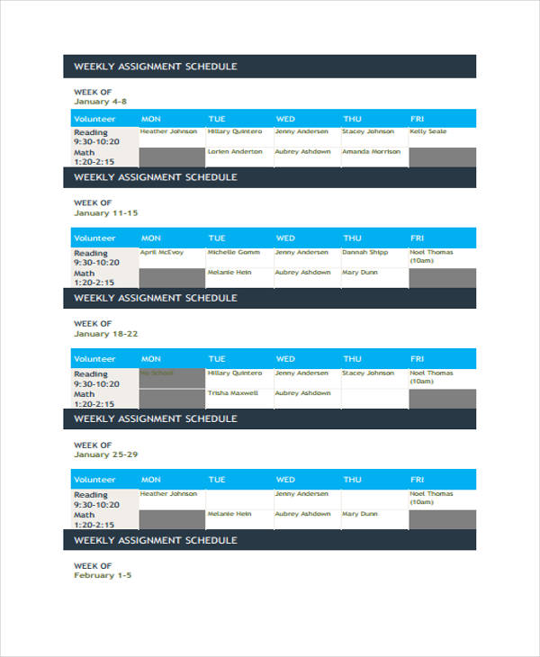 allard first year assignment schedule