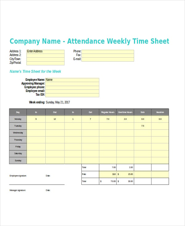 weekly attendance