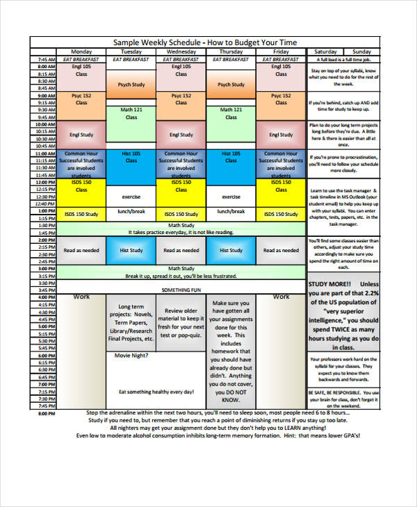 10 Weekly School Schedule Templates Sample Example