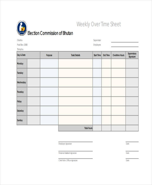 daily overtime sheet template