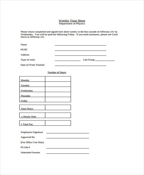 Weekly Sheet Templates - 10+ Free Word, PDF Format Download | Free