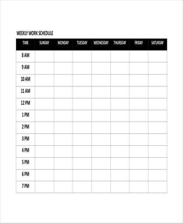 work schedule template for a week