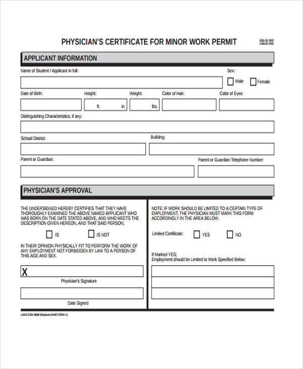 work certificate example
