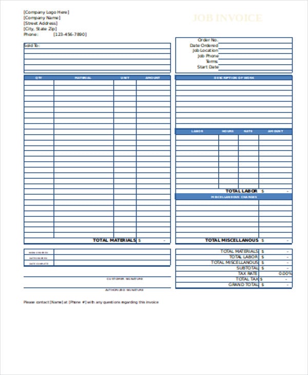 9 job invoice templates free sample example format download free