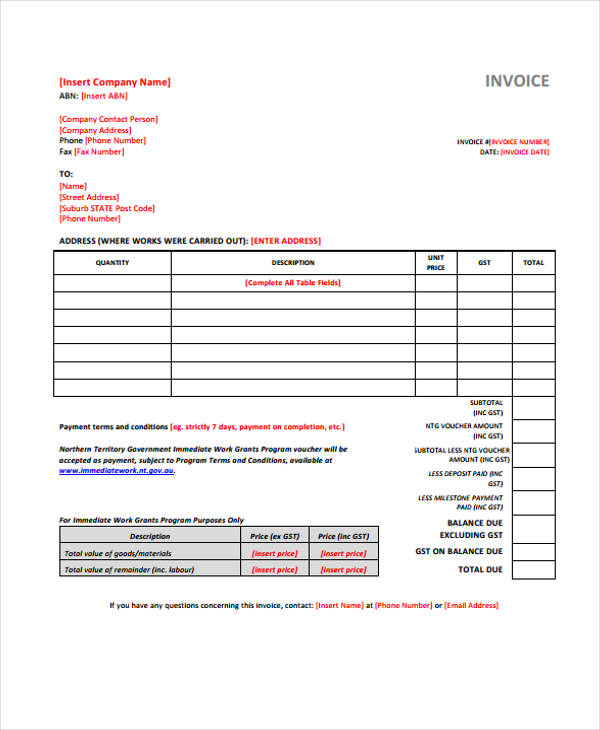 work invoice