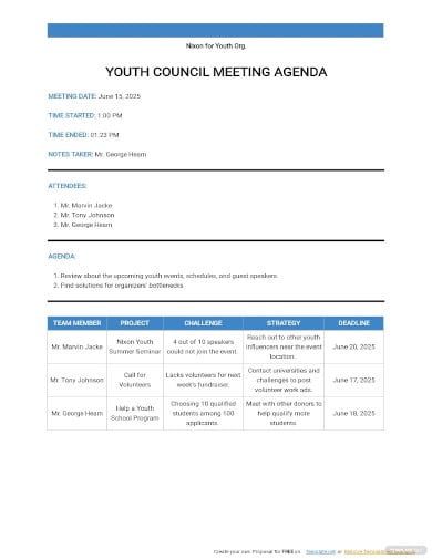 youth council meeting agenda template