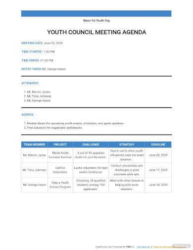 youth council meeting agenda template