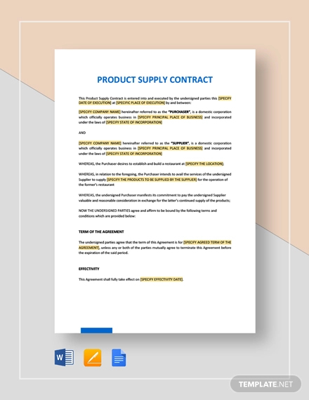 Product Supply Agreement Template Free Free Printable Templates