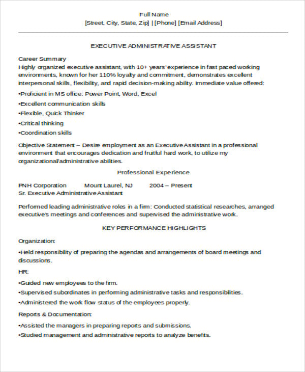 administrative assistant executive resume