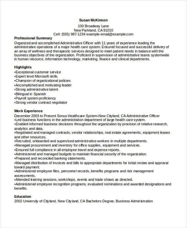 37 Professional Administrative Resume Templates Pdf Doc 8503