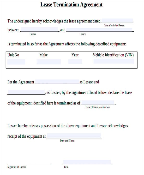 agreement form for lease termination