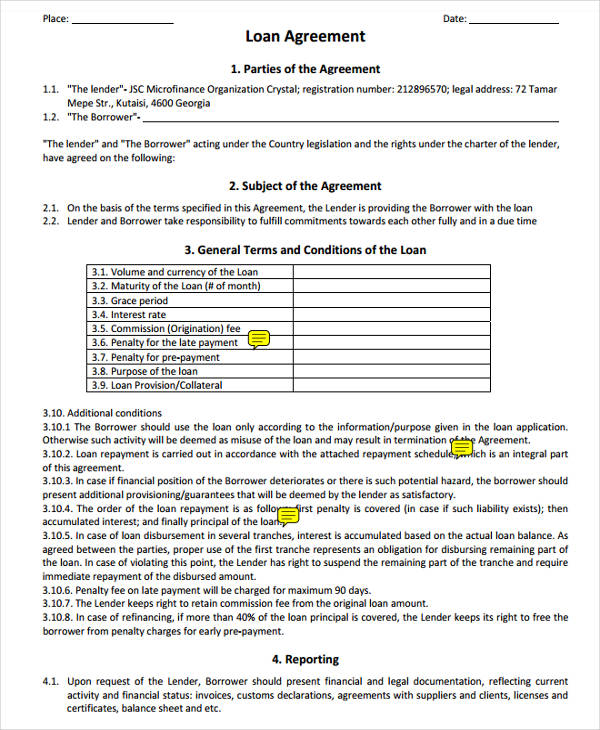 agreement form for loan repayment