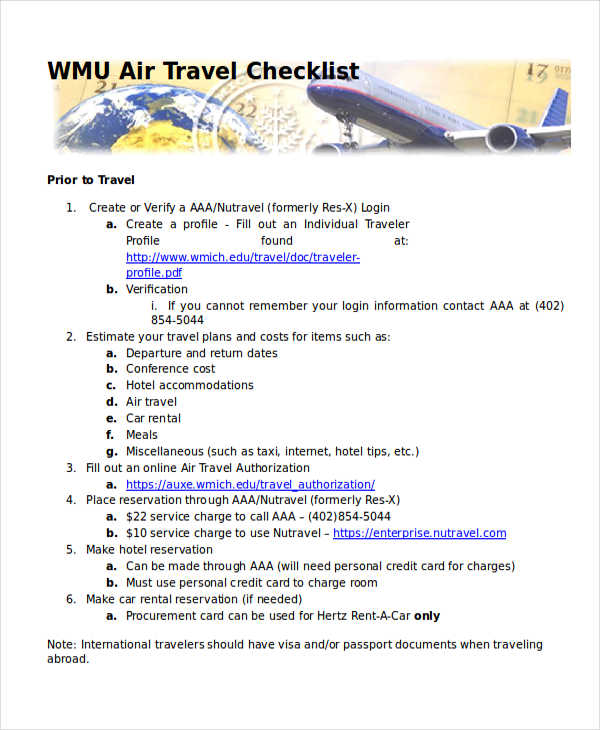 air travel checklist