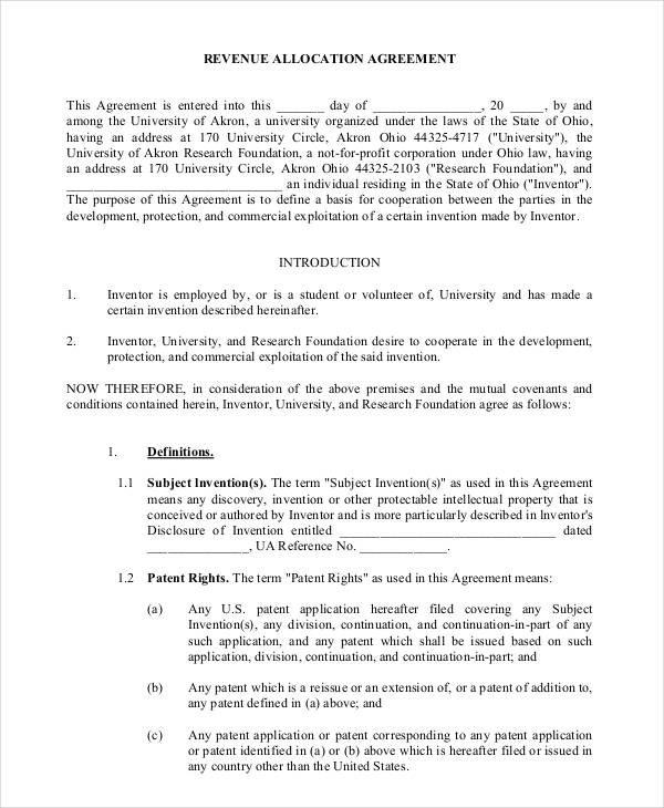 Allocation Agreement Templates 7 Free Word, PDF Format Download